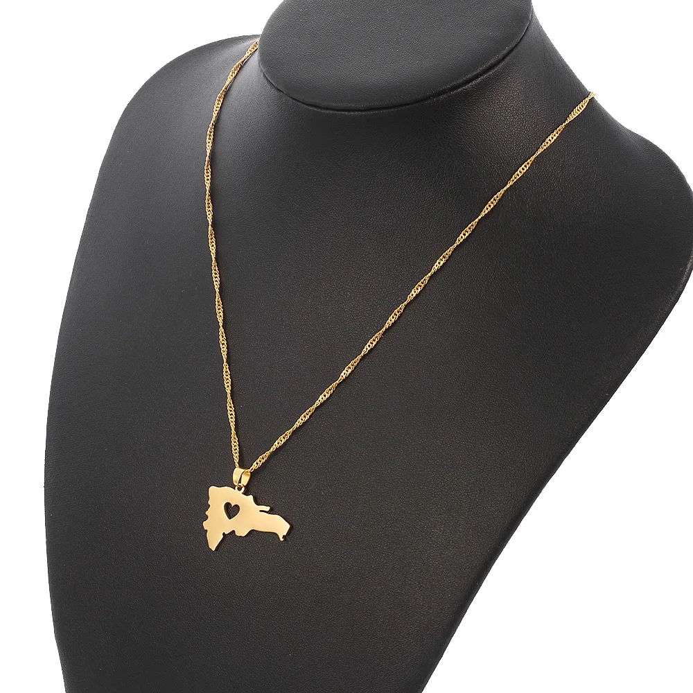 Ожерелье женское из нержавеющей стали с подвеской в виде карты Доминиканской