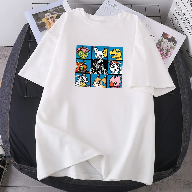 

Cute Casual Summer Anime Lady Clothes Digimon Cartoon Japan Woman T-shirts O-neck Short Sleeve Tops Harajuku Cotton Camisetas