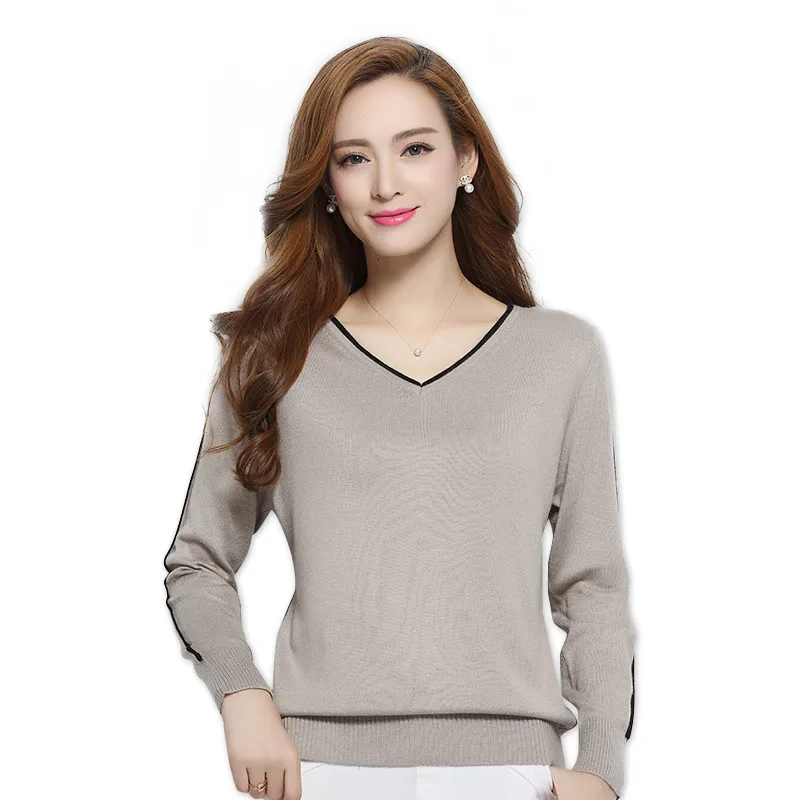 Осенний кашемировый свитер с v-образным вырезом куртка длинными рукавами женский