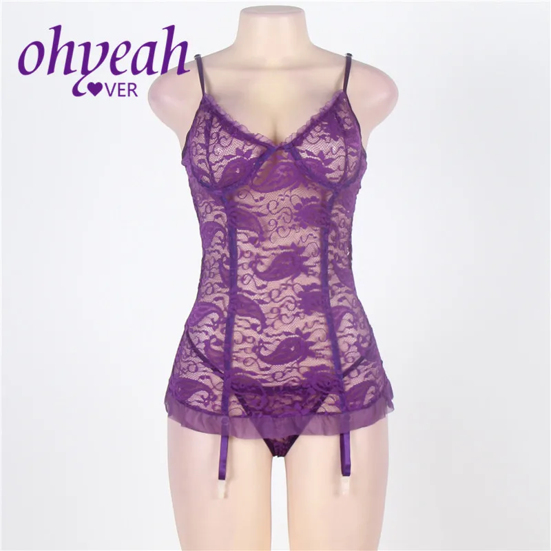 Ohyeahlover кружево Porno Плюс Размер 6XL подвязка Femme Babydoll без кроп черная Цветочная сетка Chemish сексуальное женское белье RM7296