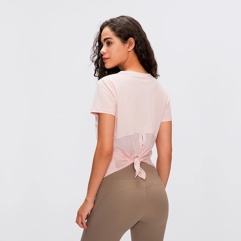 Быстросохнущие футболки для фитнеса сетчатые лоскутные йоги женская спортивная