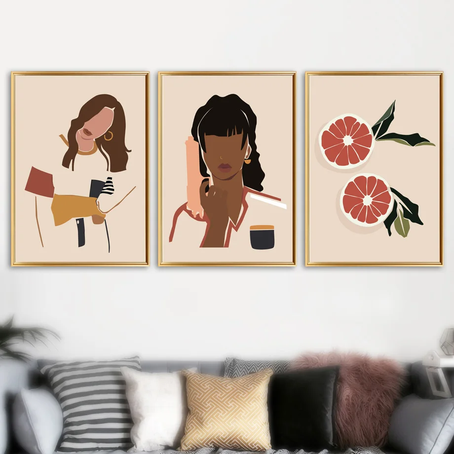 Абстрактная девушка оранжевая Рабочая стена в скандинавском стиле Картина на