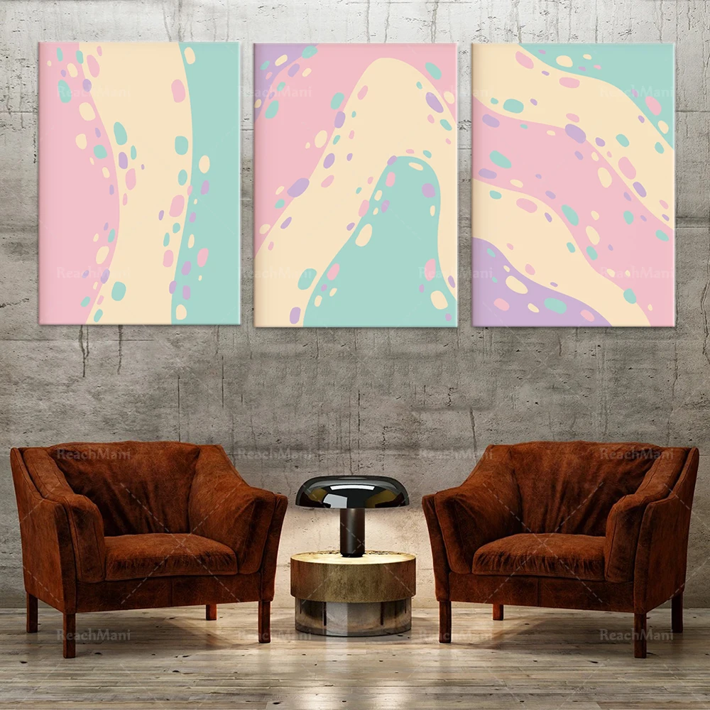 

A trio of soft Danish aesthetics wall art, lovely psychedelic wavy abstract organic impressionist home decoration posters