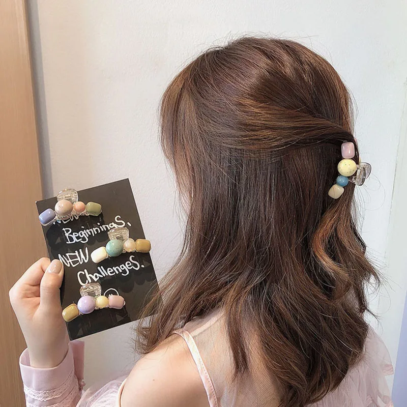 Fashion Acrylic Hairpins Candy Color Hair Clip Shiny Crab Colorful Hair Claws for Women Girl Hair Clamp Hair Accessories