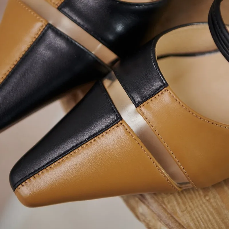 

Mules Shoes Women Real Natural Leather Slippers Sandals Spring Summer 2021 Cowhide Mixed Colors Transparent Medium Heels Size 45