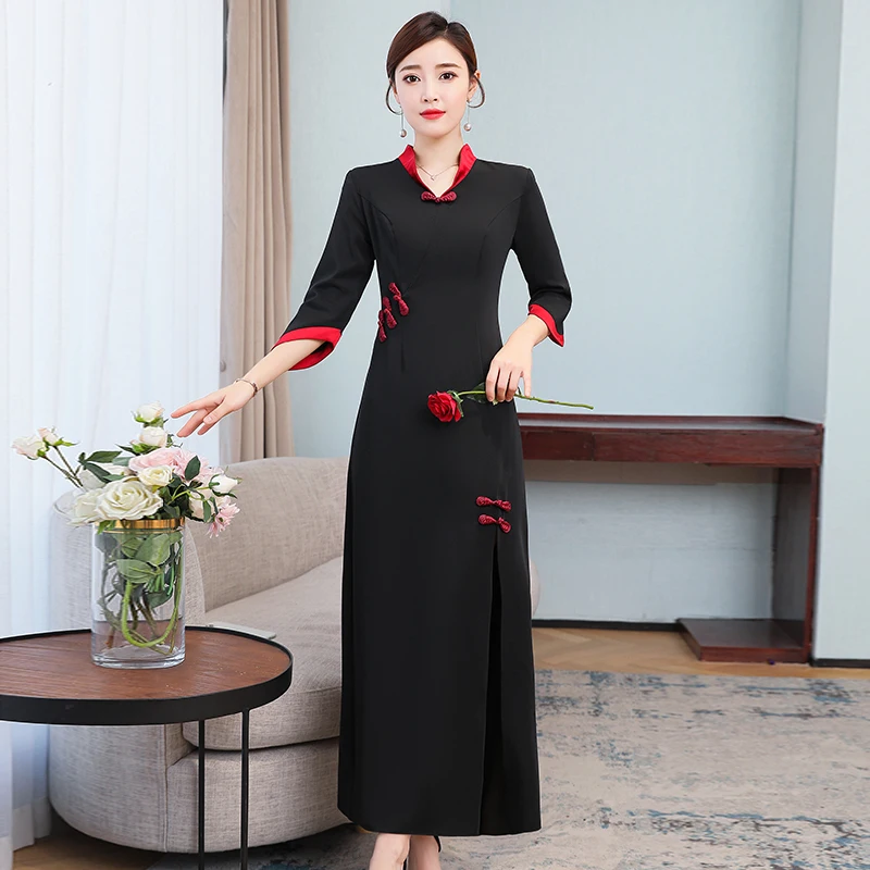 Новые вечерние черное платье новый костюм в китайском стиле реставрация