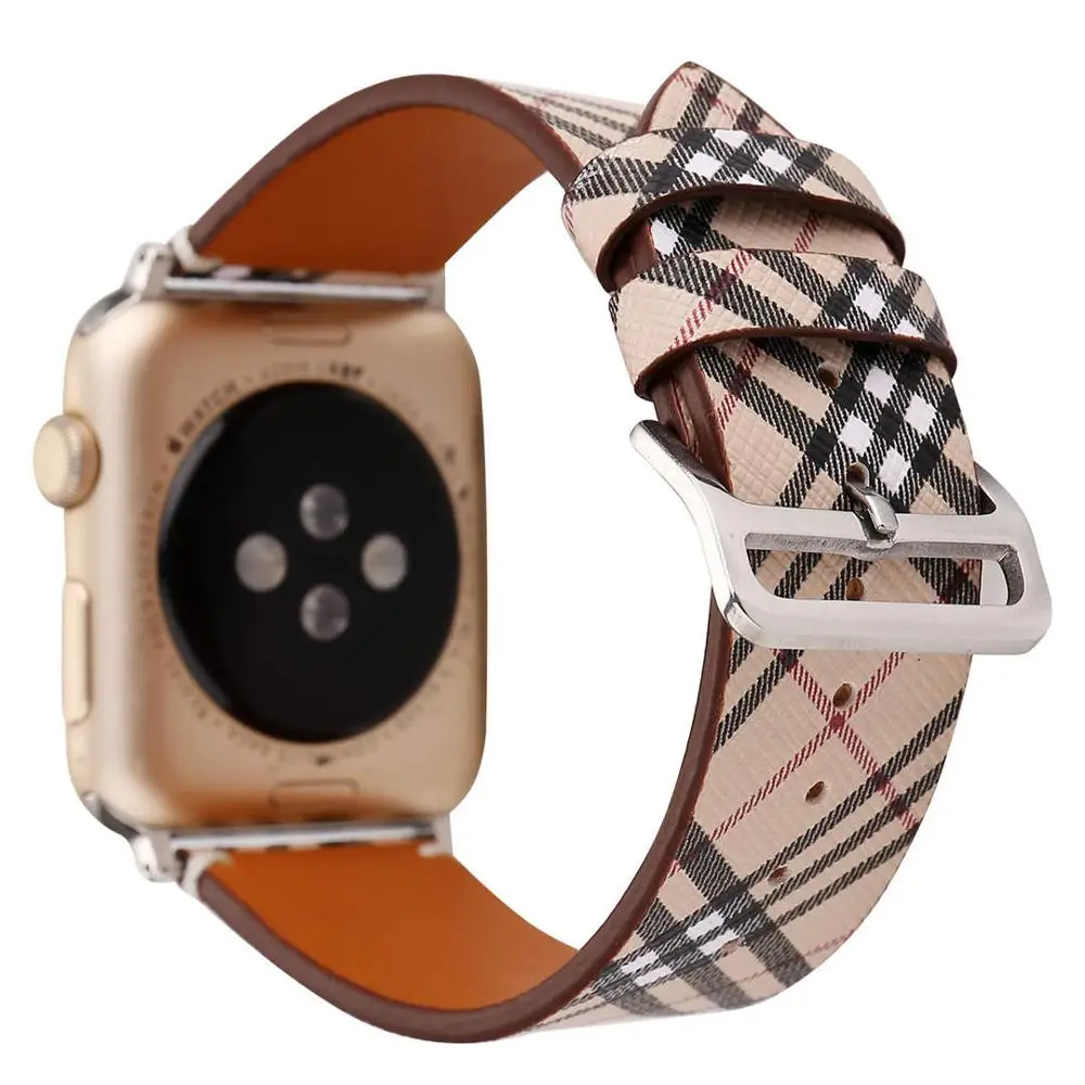 Ремешок из натуральной кожи для iwatch 5 4 3 2 1 ремешок для Apple Watch 38 мм 42 мм 40 мм 44 мм модный клетчатый браслет для часов