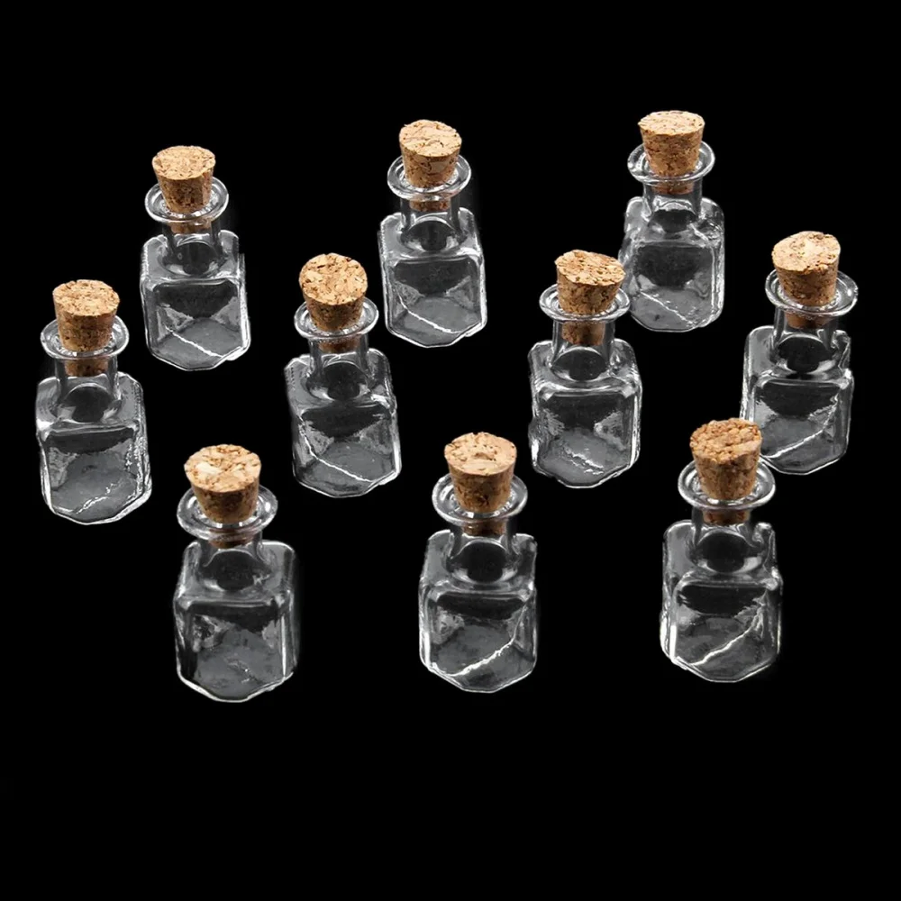 

10pcs Winebottle Shape Mini Glass Bottles Jars with Cork Wish Note Craft Bottle (Clear)
