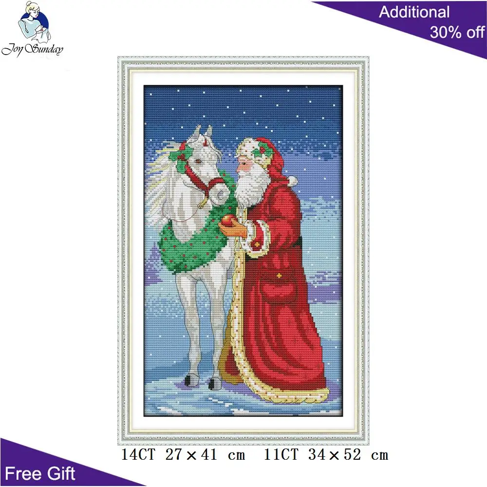 

Joy Sunday Santa Claus Home Decoration R969 14CT 11CT Counted and Stamped Santa Claus And The Horse Christmas Cross Stitch kits