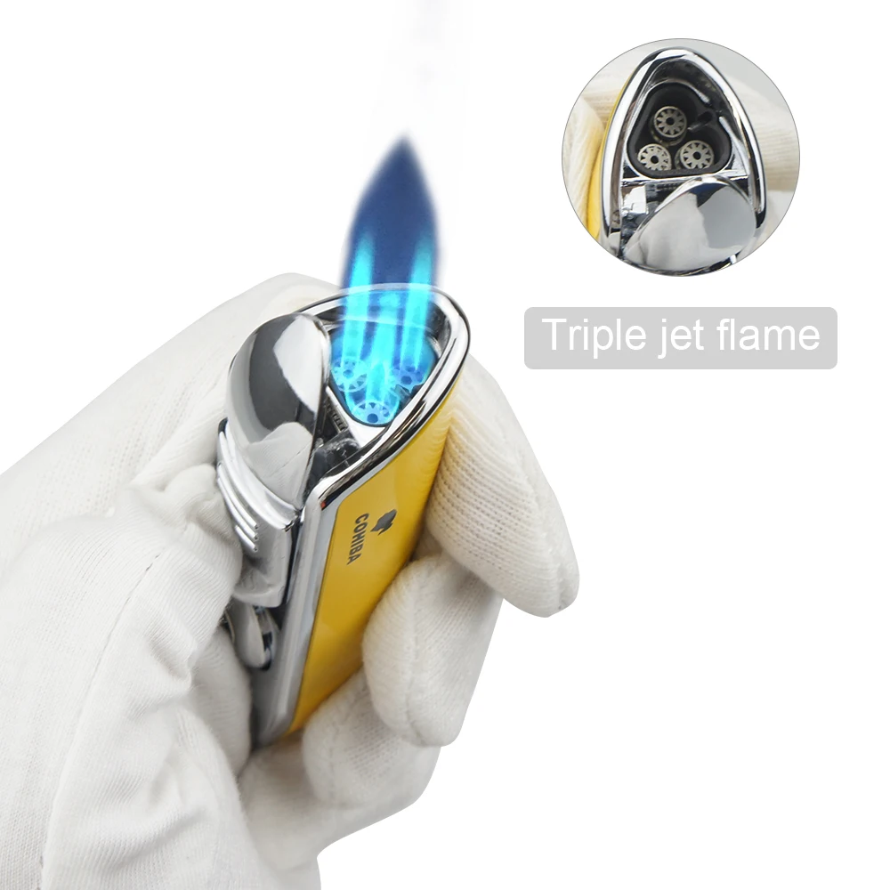 Металлическая ветрозащитная карманная мини-зажигалка COHIBA для сигар 3 струйных