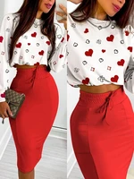 shein romwe 2021 fall new houndstooth print long sleeve crop top drawstring skirt suits bodycon casual female y2k chic sets