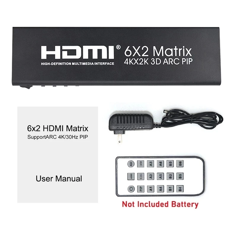 

HDMI Matrix 6X2 remote control 6 In 2 Out hdmi switch box Splitter 6 In 2 Out 4K 3D 3.5mm stereo sound High Definition Switch HD