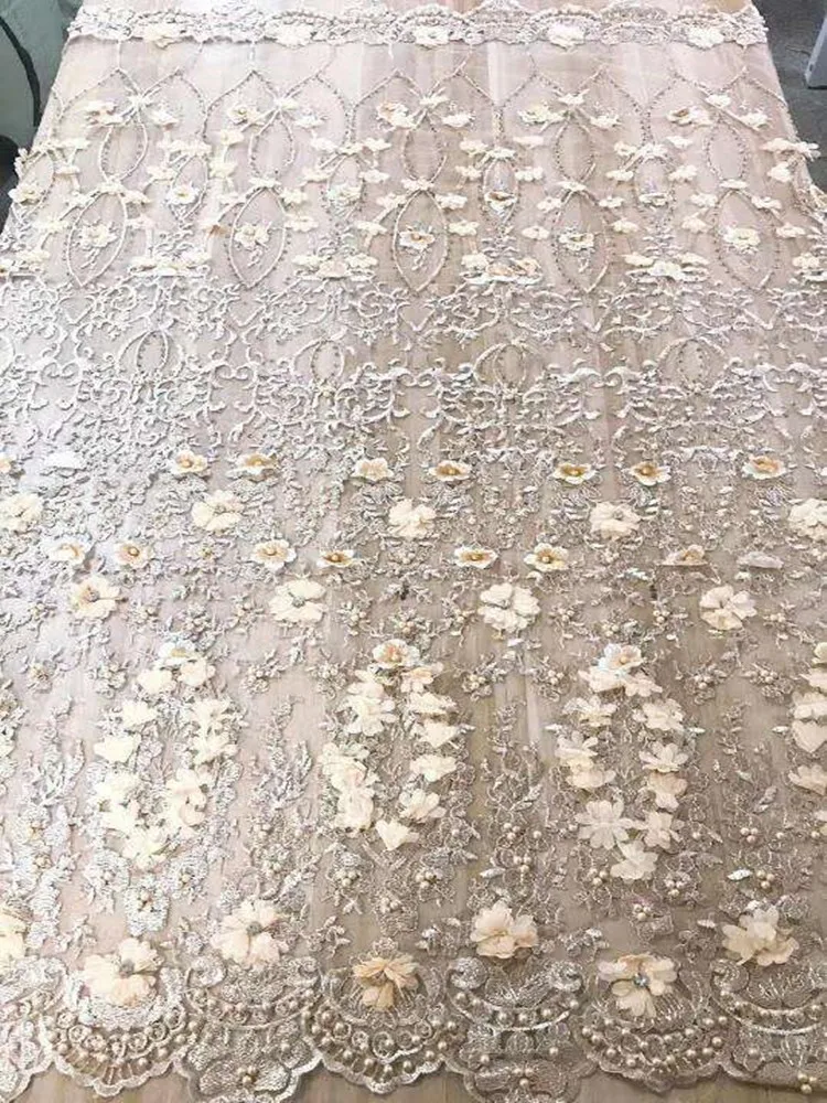 Кружевная ткань с 3D цветами и бисером тюль французская сетка кружевная в