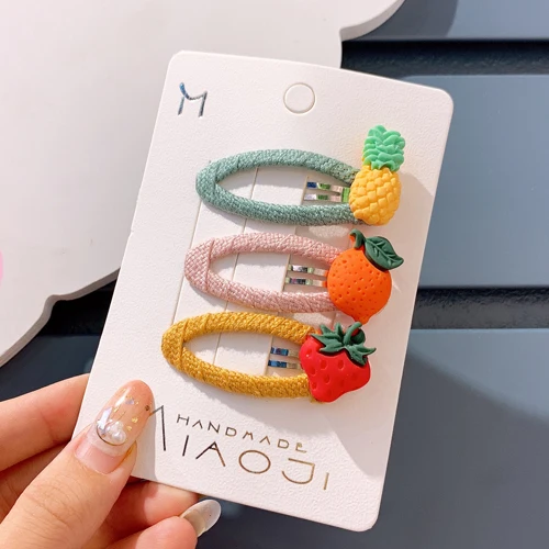 Pineapple Orange Str 3 шт./компл. девочки фрукты персик перец Баклажан оснастки заколки для волос Детские томаты Черри клубника шпильки в виде моркови аксессуары HC046 - Цвет: Pineapple Orange Str