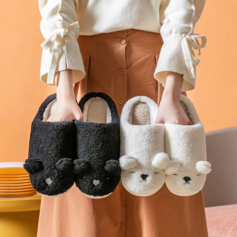 Зимние домашние женские плюшевые тапочки с милым животным медведем Обувь на