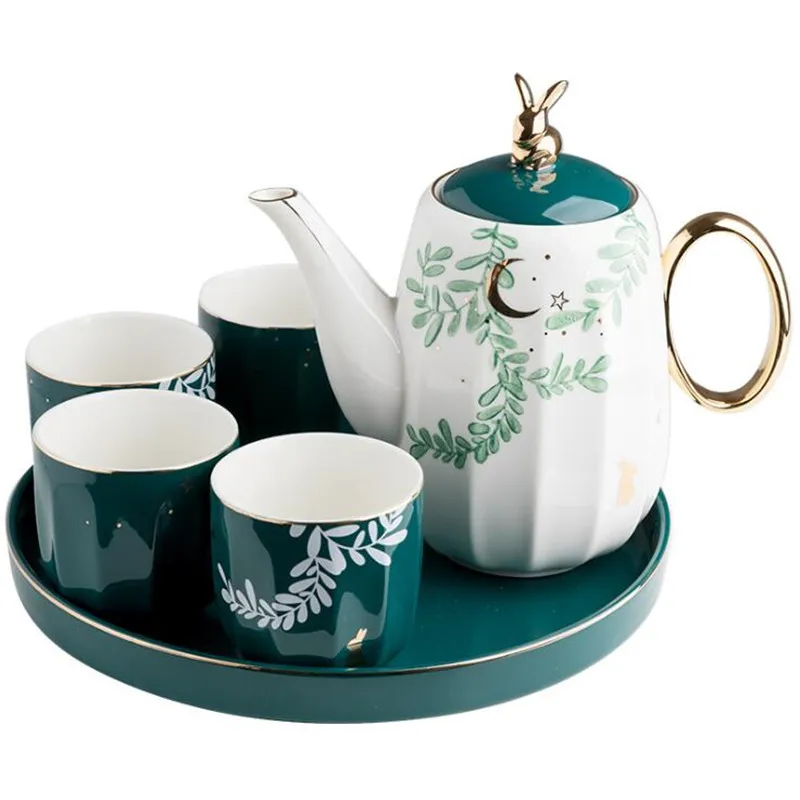 Nordic Gilt Edge Ceramic Drinking Ware Kettle Tea Set Teapot Cup Household Living Room Teaware With Porcelain Tray | Дом и сад