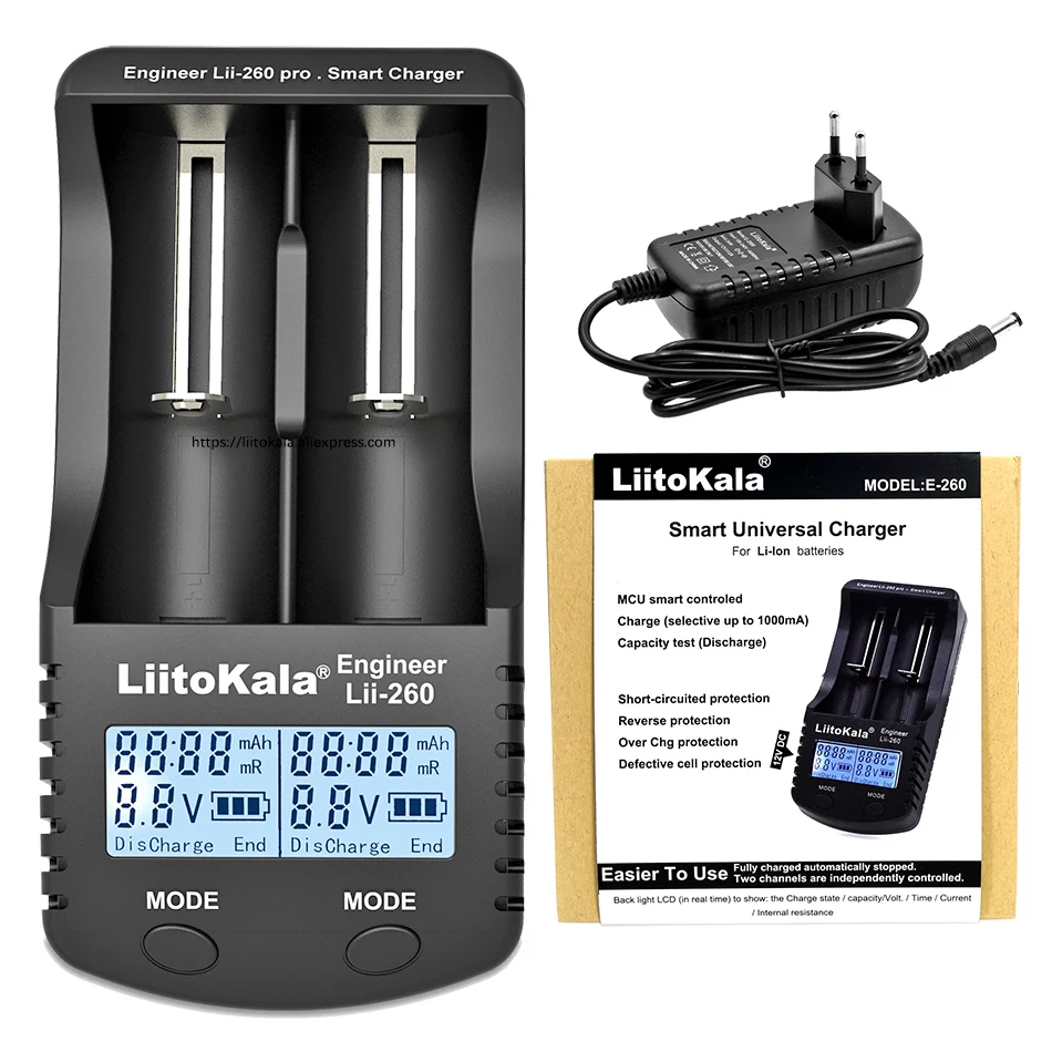 

Liitokala lii-260 LCD 3.7V 18650/18500/16340/18350/14500/10440/17500 26650 Battery Charger,Detection of lithium battery charger