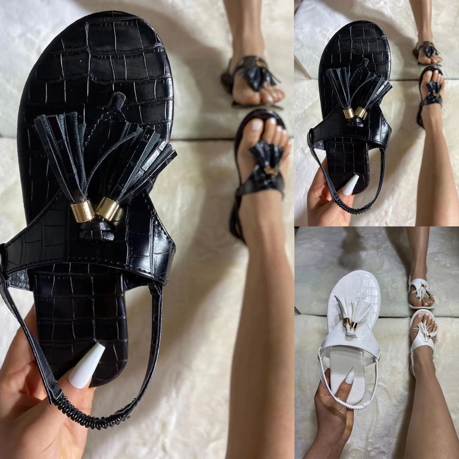

Summer Shoes Women Elastic Band Open Toe Flat Tassel Breathable Sandals Beach Shoes For Women Femmes Sandales Sandalias Mujer