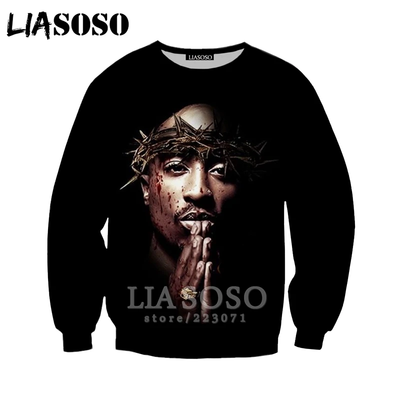 2pac Толстовка LIASOSO Модные мужские и женские толстовки 3D принт Рэпер Хип Хоп Уличная одежда с длинным рукавом Топы пуловер с круглым вырезом B182-06