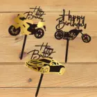 Новые акриловые мотоцикл автомобиль с днем рождения CakeTopper Золотой стильная футболка с изображением персонажей видеоигр торт фигурки жениха и невесты; Для мальчика на день рождения вечерние украшения торта