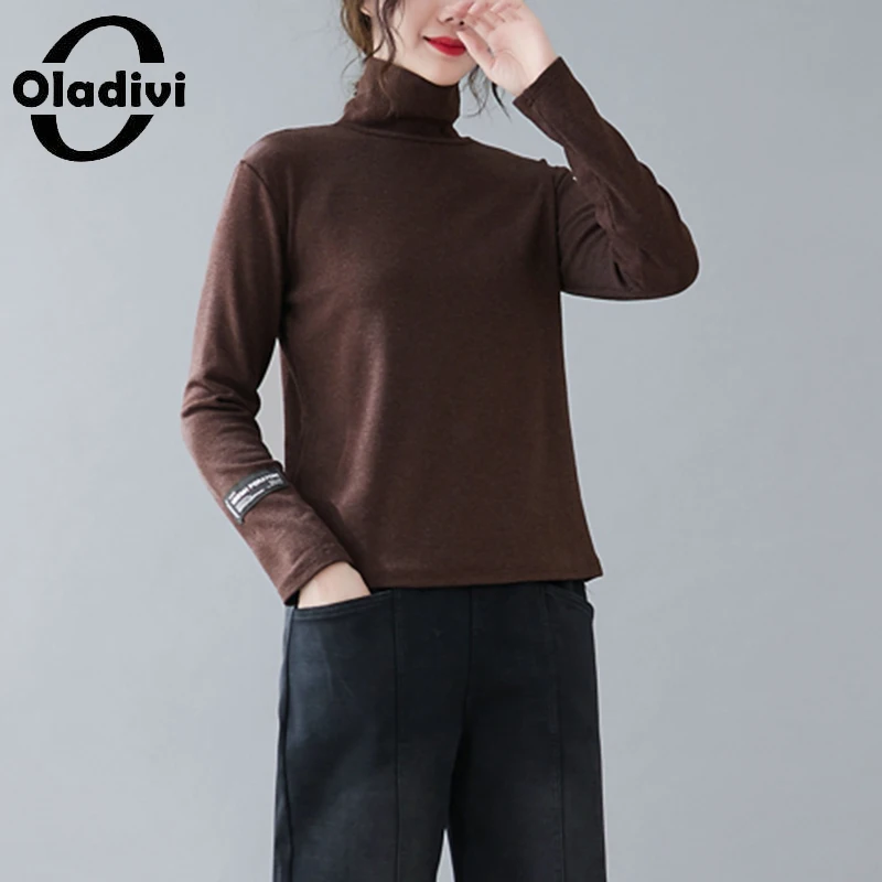 

Футболка Oladivi женская оверсайз, Базовая рубашка с длинным рукавом, повседневный Свободный Топ, туника, черный/кофейный цвета, весна-осень-зи...