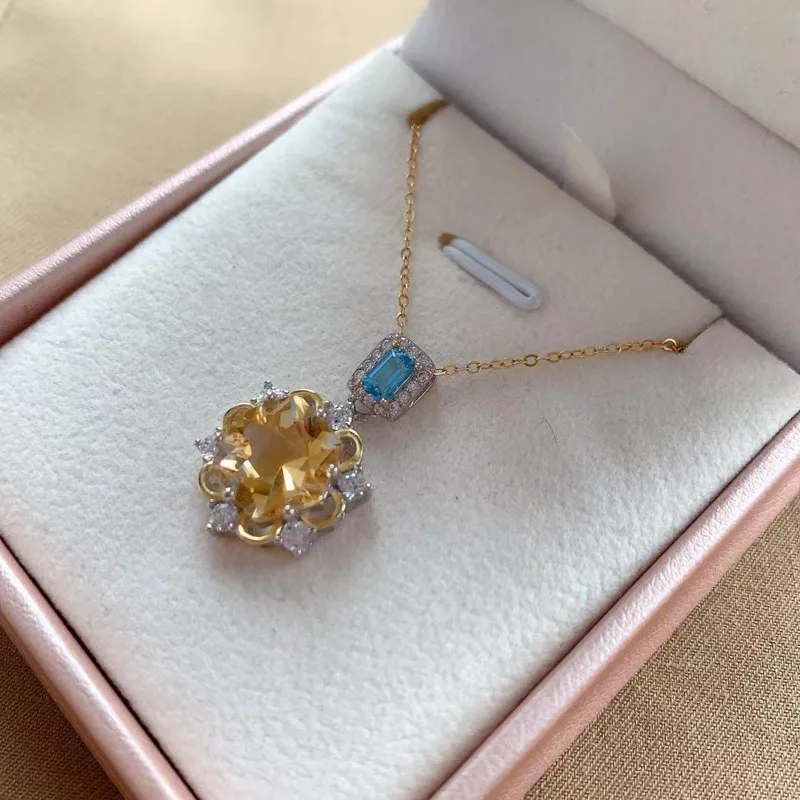 CSJ натуральный цитрин Снежинка Кулон Серебро 925 пробы драгоценный камень топаз