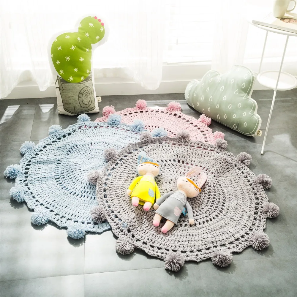 

mylb Knitted Floor Mat Hand Woven Carpets Round rug Wave window Pad Bedroom Decor Kids Play Rug Bedroom props