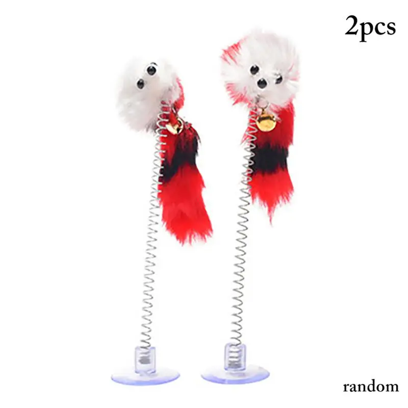 

2pccs Pet Cat Toy Cat Teaser Wand Suction Cup Spring Cat Feather Teaser Kitten Mouse And Feather Bottom Sucker Pet Supplies