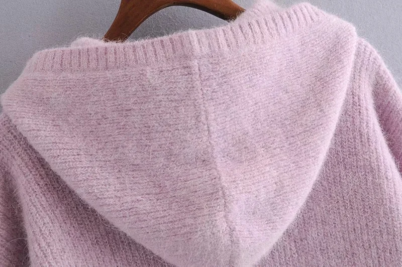 

Qeils Women Fashion With Hooded Oversized Knitted Sweater Casual Vintage Long Sleeve Ribbed Trims Female Pullovers Chic Tops