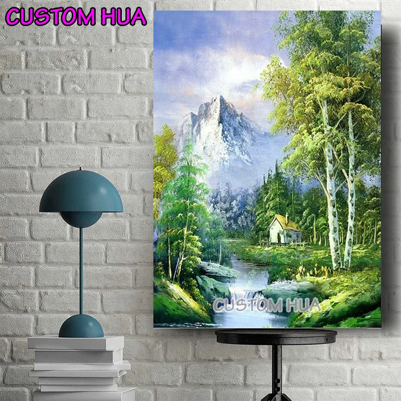 

5D полноразмерная алмазная живопись, круглая вышивка, домик в лесу, Озерный пейзаж, алмазная живопись, вышивка крестиком, домашний декор TT5830