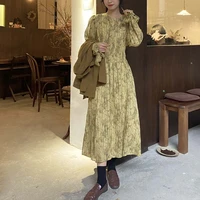 french retro chiffon women dresses 2021 new spring autumn office lady stylish o neck long sleeve robe dress korean a line female