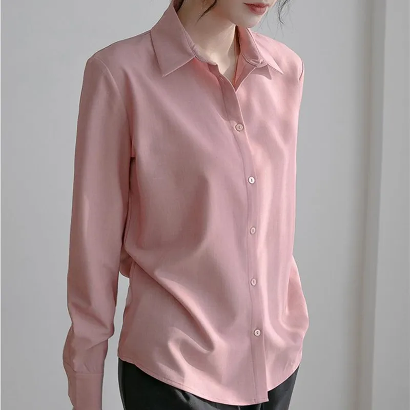 

HziriP 2021 New Spring Autumn OL Elegant Minimalist Solid Basic Shirt Women Blouses Commute Loose Lapel Long Sleeve Woman Tops