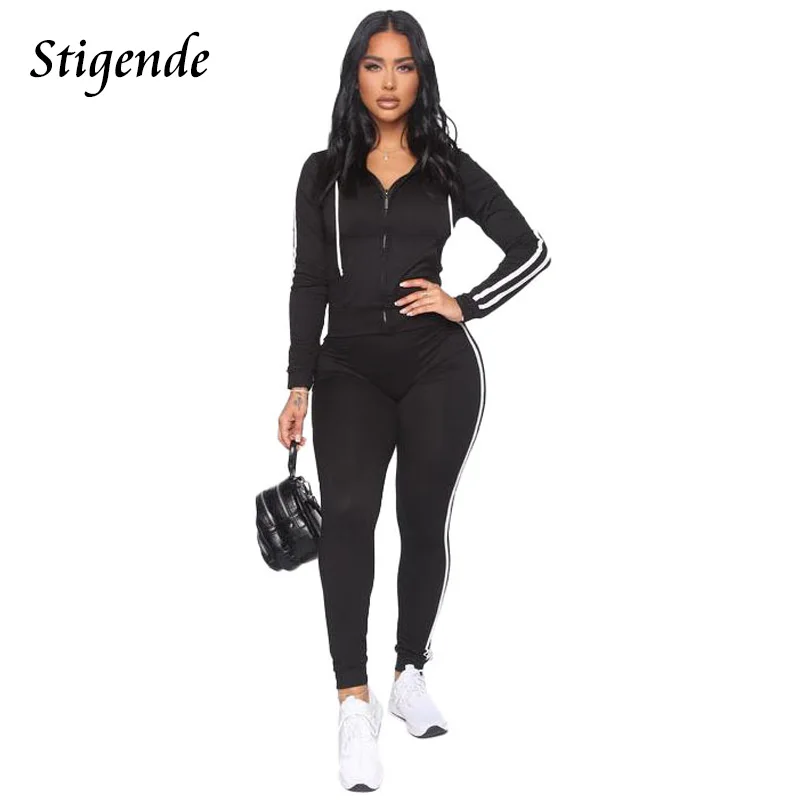 

Stigende Women 2 Piece Set Hoodies Tracksuit Drawstring Zipper Pocket Sweatshirt and Sweatpants Casual Slim Fit Fitness Clothing