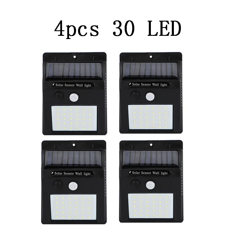 4pcs 30 LED 20/30 Светодиодный Фонари, работающие от солнечной энергии PIR датчик движения Солнечный садовый светильник Открытый водонепроницаемый энергосберегающий настенный светильник - Испускаемый цвет: 4pcs 30 LED