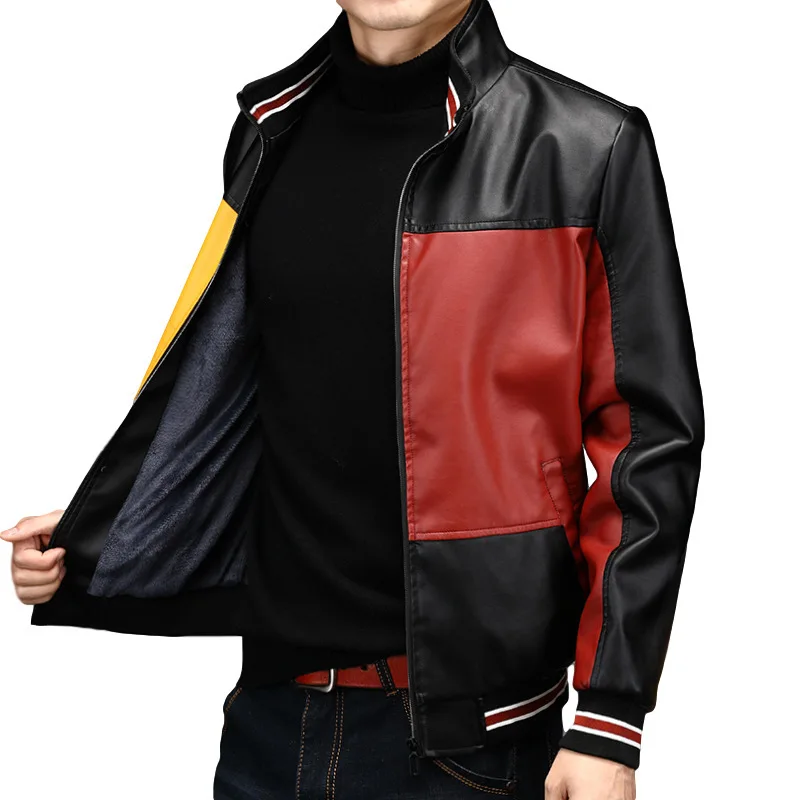 

Brand Men Jacket Autumn Winter Faux Leather Jackets Clothing Motorcycle Long Sleeves Coat Fashion Korean Style Clothing Y490