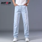 Джинсы Jantour мужские тонкие, свободные прямые Стрейчевые брюки из денима, светло-голубые, большие размеры 40 42 44, лето 2022
