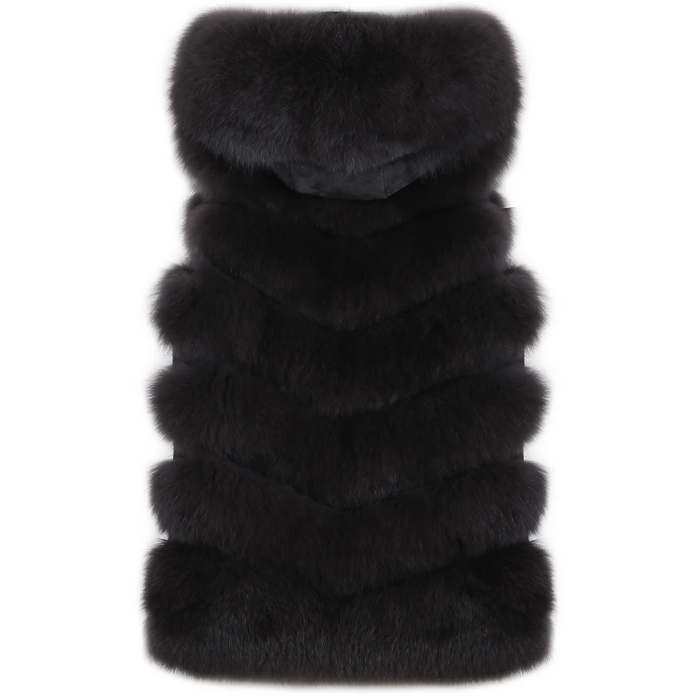 YOLOAgain women natural fox fur gilet ladies real vest hooded | Женская одежда