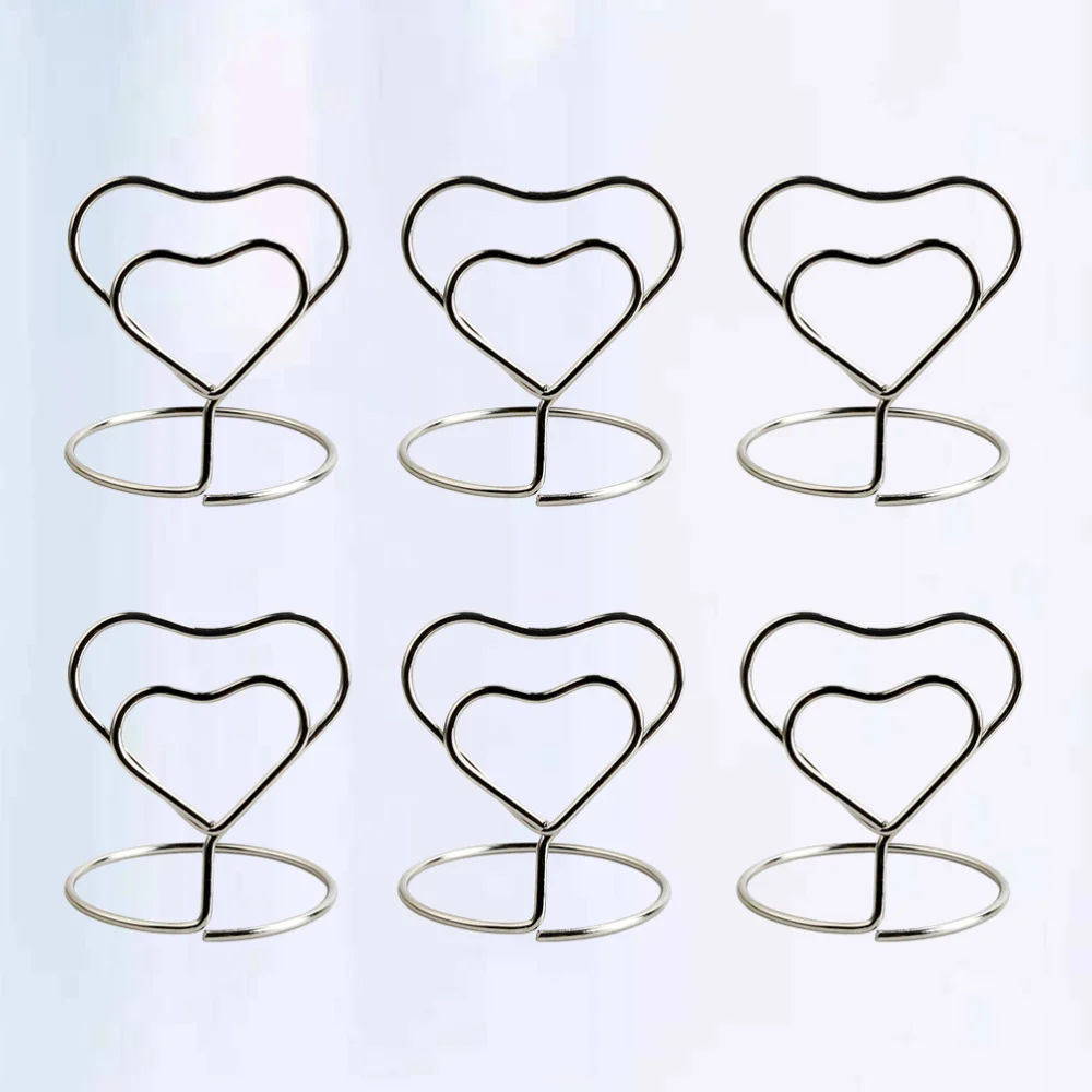 

10pcs Heart Shape Place Memo Holder Lovely Wire Table Number Holders for Restaurant Wedding Banquet (Silver)