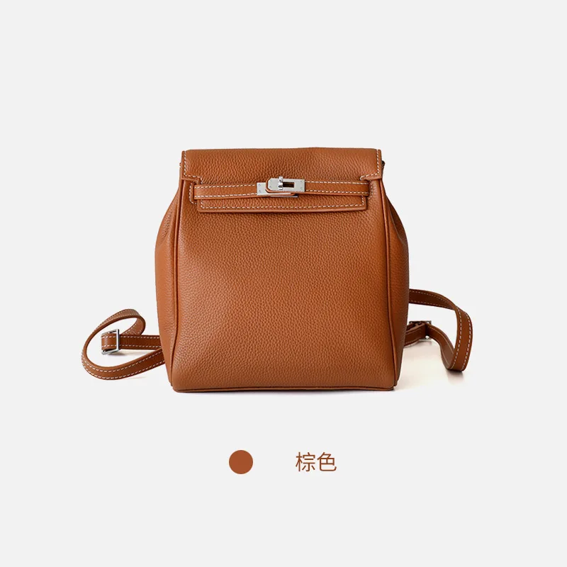 Коричневый Camelia Padlock рюкзак из натуральной коровья кожа Мода знаменитостей Back Pack - Цвет: Коричневый