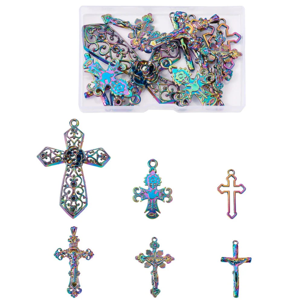 

12 шт./корт. Разноцветные Подвески-кресты из сплава с покрытием смешанные 6 стилей для изготовления ювелирных изделий «сделай сам» Висячие се...