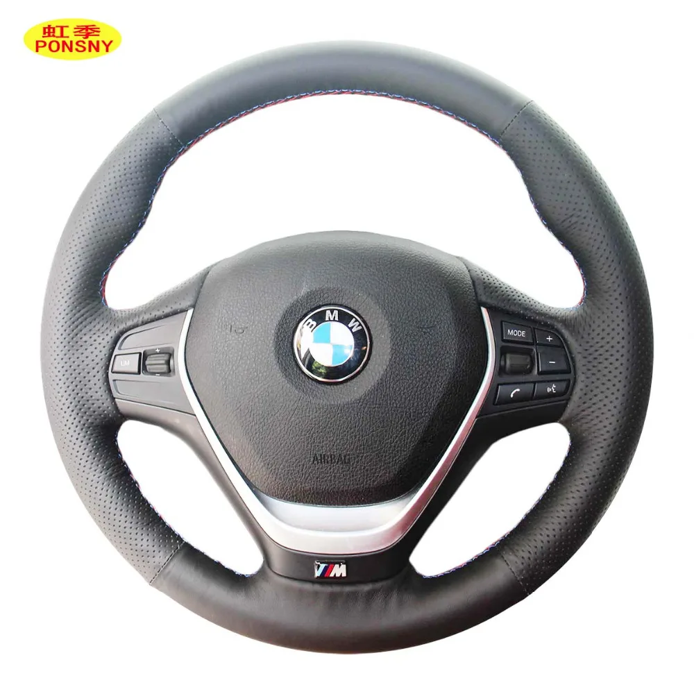 Чехол на руль автомобиля PONSNY черная накладка для BMW 320i 328i 335i 116i 118i M135i прошитая