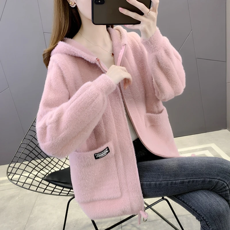 

21499 (6 до 5 рядов 2) копирует соболиный вязаный кардиган на молнии с капюшоном [3050] 82