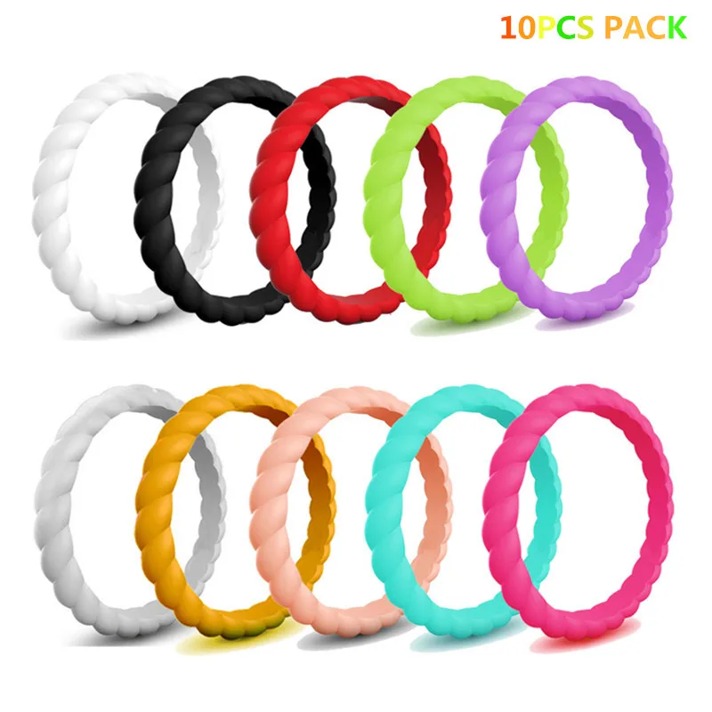 

3MM Wave Silicone Rubber Ring Flexible Comfortable Finger Ring for Women Men Engagement Wedding Band FDA Hypoallergenic Silicona