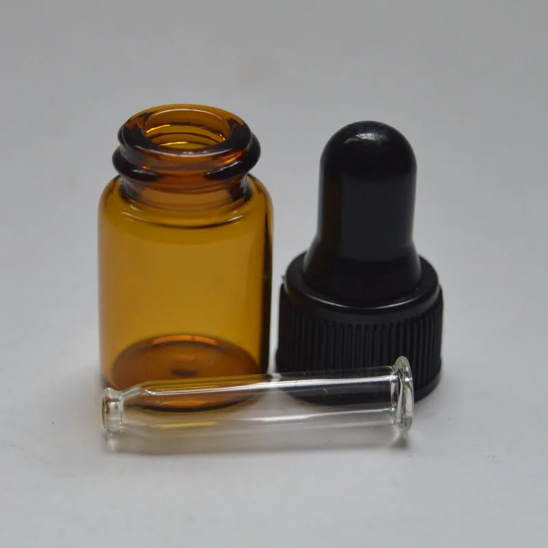 

100pcs Empty 2ml Amber refillable Perfume Vial For Essential Oils Glass Dropper Mini Bottles