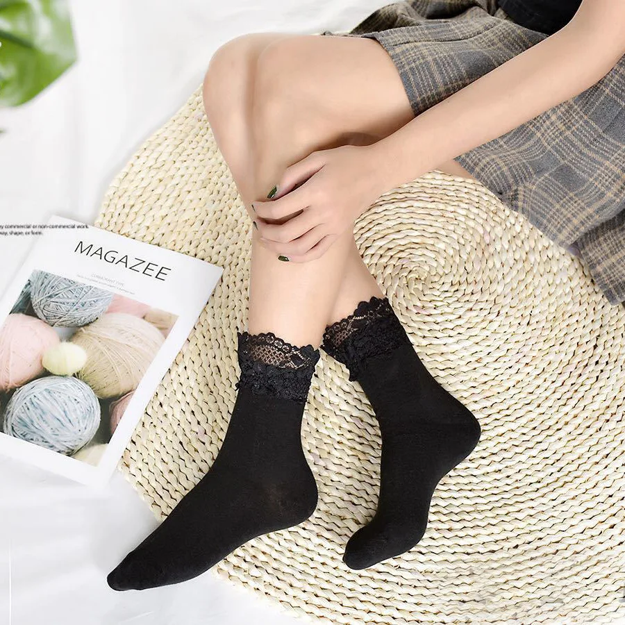 

Женские однотонные хлопковые короткие носки, кружевные короткие носки с манжетами для девочек, женские осенние белые черные длинные носки, ...