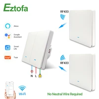 wifi rf433 smart wall light switchno neutral wireless transmitter tuya app control alexa google home compatible 123 gang