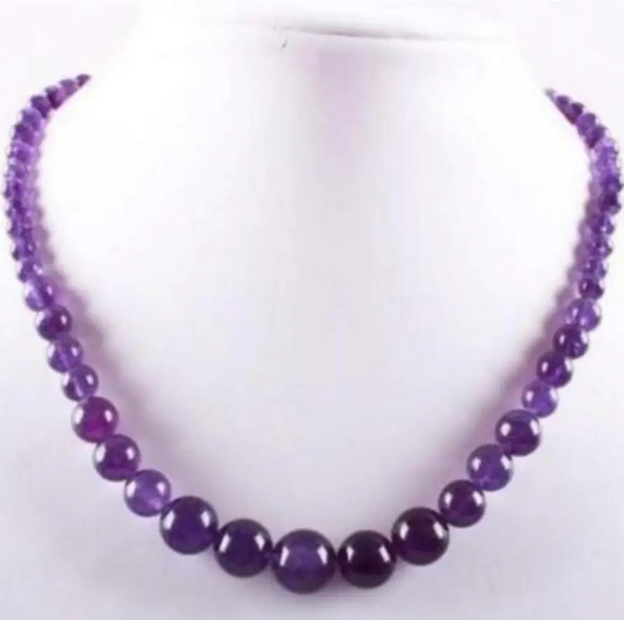 Бесплатная доставка новое натуральное круглое ожерелье 6-14 мм с аметистом 17