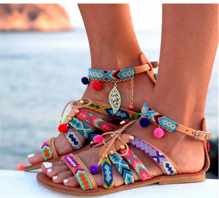 

Women's Sandals Summer Shoes Bohemian Gladiator Leather Sandals Flats Summer Shoes Woman Beach Sandals For Women Sandalia Mujer