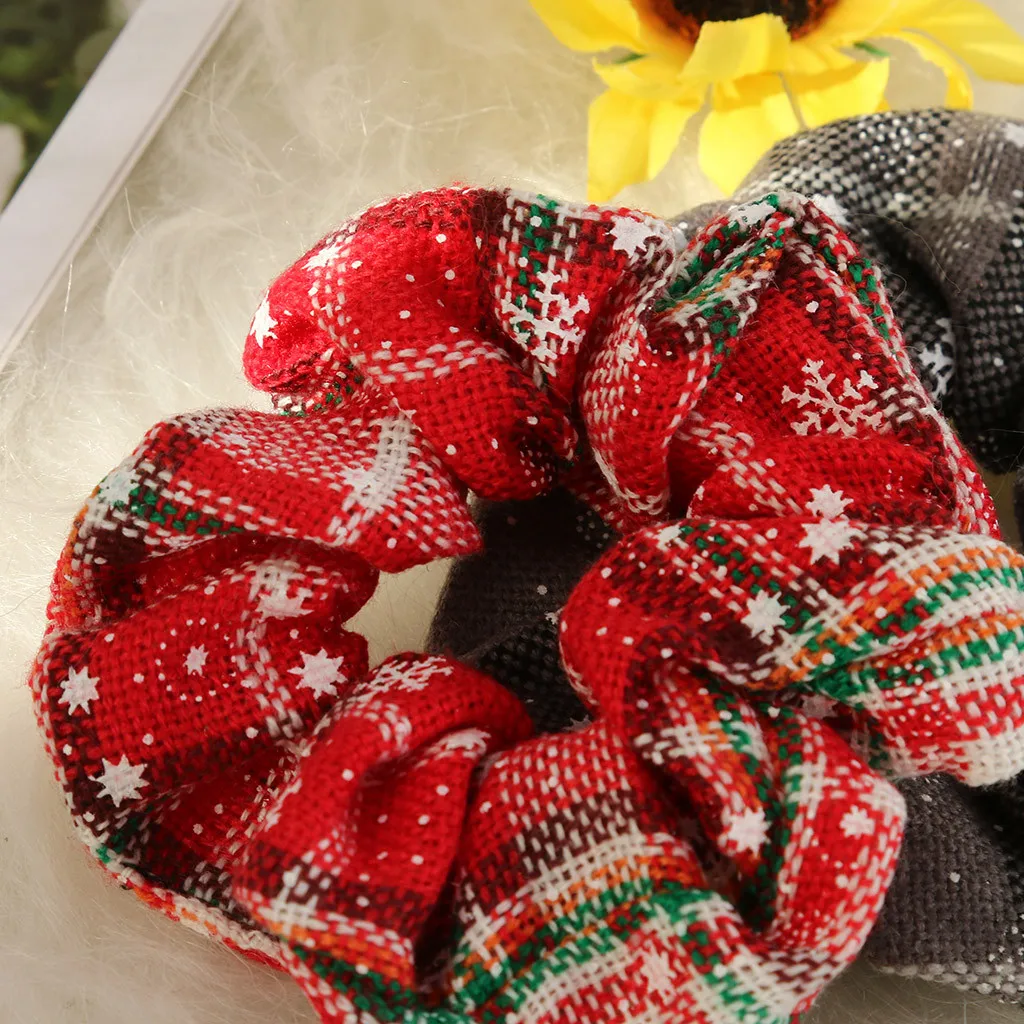 1/6PCS Christmas Scrunchies For Women Girls Elastic Hair Rubber Fashion Ornaments Ring Velvet Ponytail Holder &ampC |