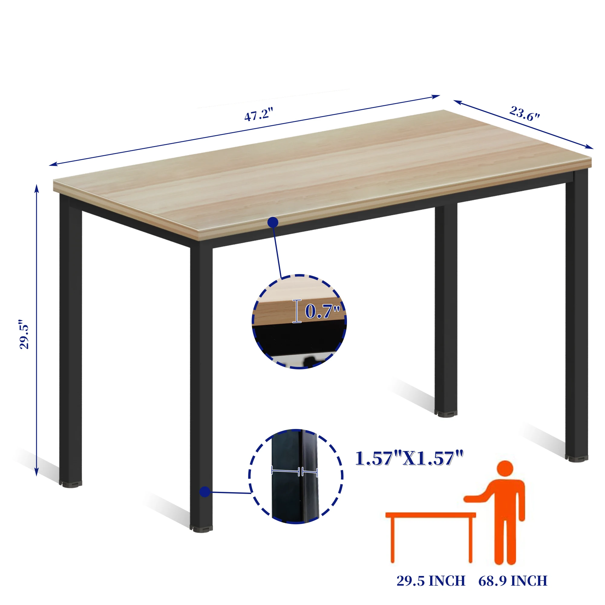 

47inch Computer Desk, MDF And Metal Multi-function Table For Dining and Living Room,Modern Minimalistic Style Solid Sturdy Table
